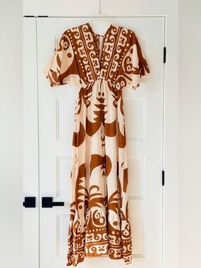 Women's Maxi Dress in Brown & Cream Print